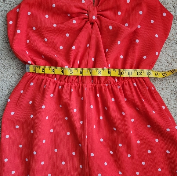 Everly Retro Red Orange & White Polka Dot Jumpsuit Size Medium - Picture 7 of 9